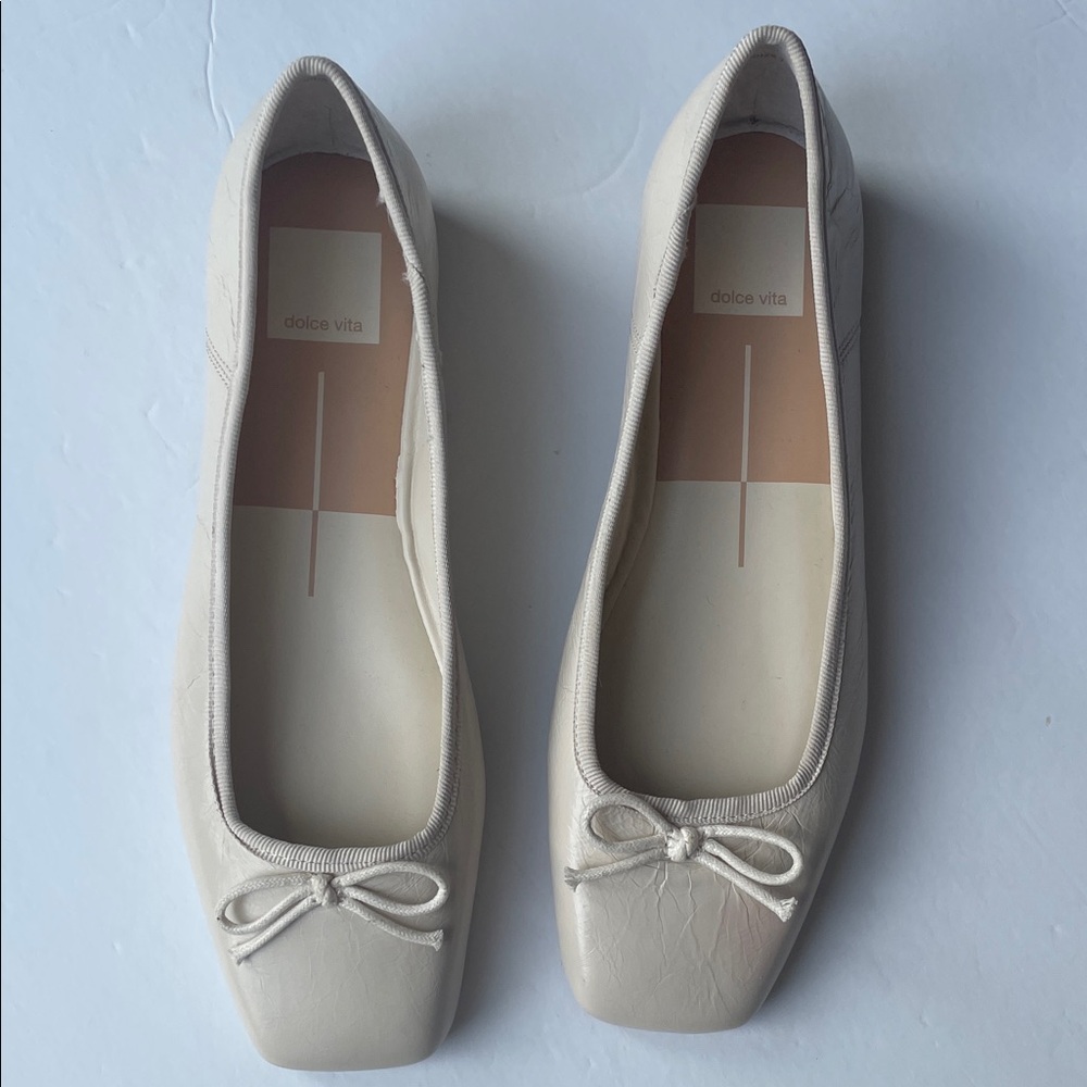 Dolce Vita Cream Square-Toe Ballet Flats with Bow
